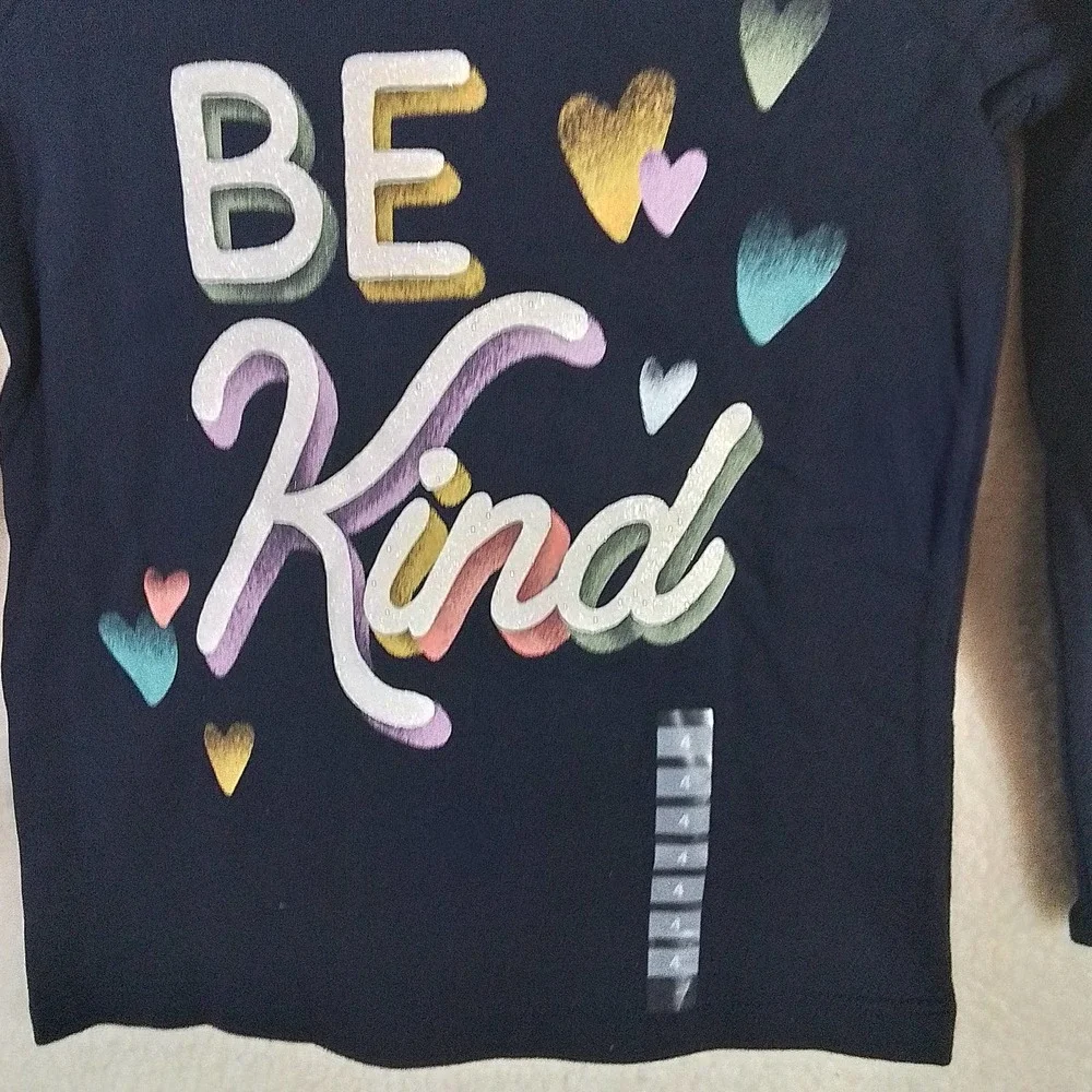 Carter's Long Sleeve Cotton T-Shirt‎ Hoodie Size 4 Navy w/ Be Kind Graphic
